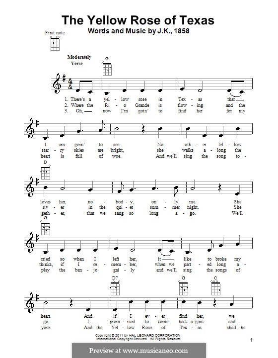 The Yellow Rose of Texas by folklore sheet music on MusicaNeo