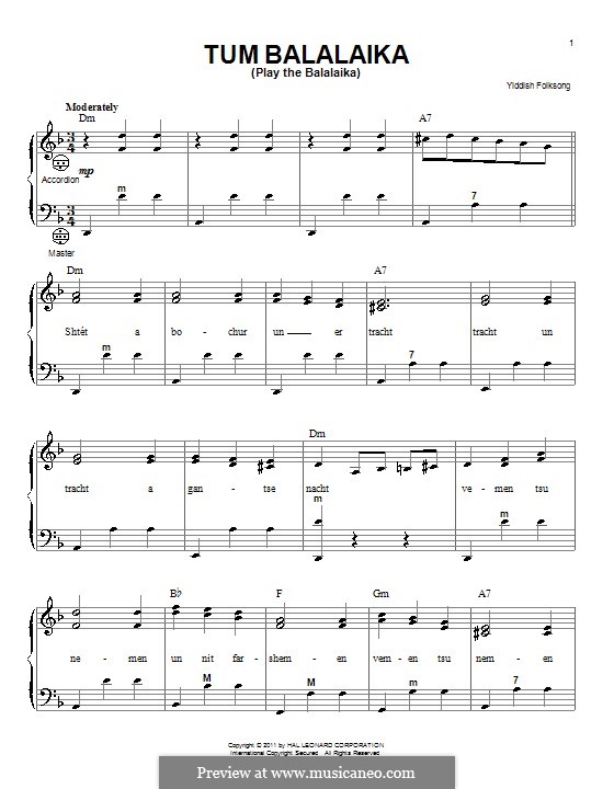 Tum Balalaika (Play the Balalaika) by folklore - sheet music on MusicaNeo