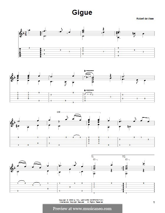 Gigue: For guitar by Robert de Visée