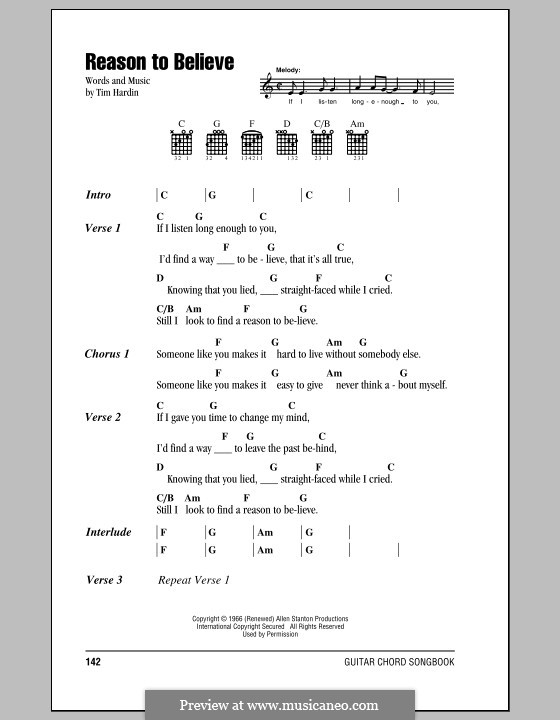 Reason To Believe by T. Hardin - sheet music on MusicaNeo