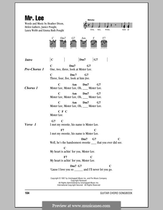 Mr. Lee (The Bobbettes): Lyrics and chords by Emma Ruth Pought, Heather Dixon, Helen Gathers, Laura Webb