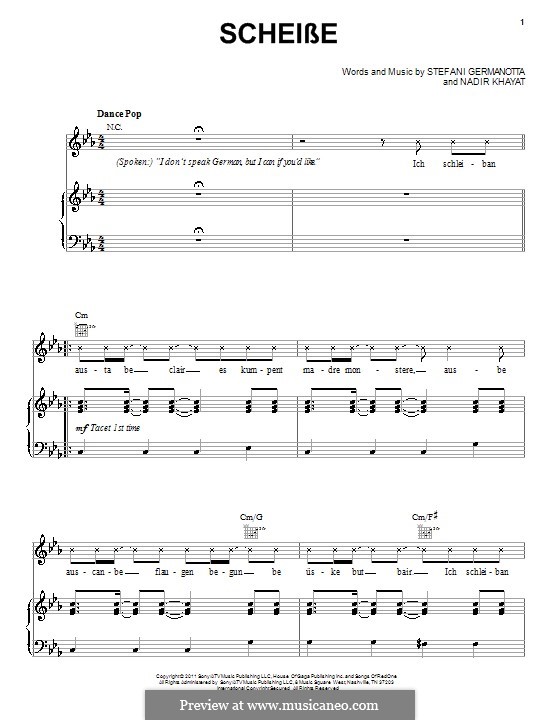 Scheibe Piano Vocal Guitar Lady Gaga by RedOne Stefani Germanotta