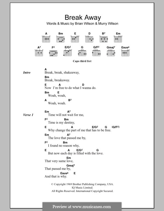Break Away (The Beach Boys): Lyrics and chords by Brian Wilson, Murry Wilson