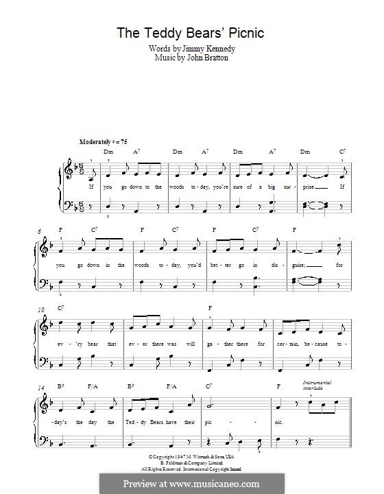 The Teddy Bears' Picnic by J.W. Bratton sheet music on MusicaNeo