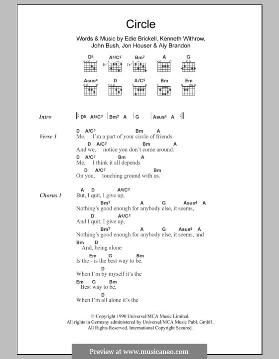 Circle: Lyrics and chords by Aly Brandon, Edie Brickell, John Bush, Jon Houser, Kenneth Withrow