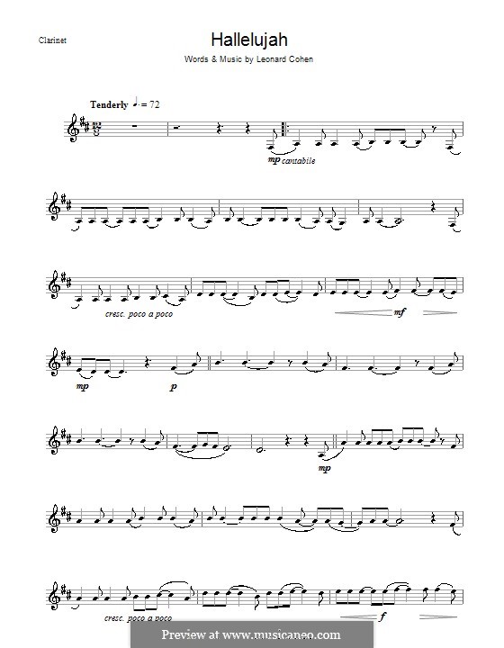 Hallelujah Leonard Cohen Sheet Music Clarinet Sheet Music For Choral