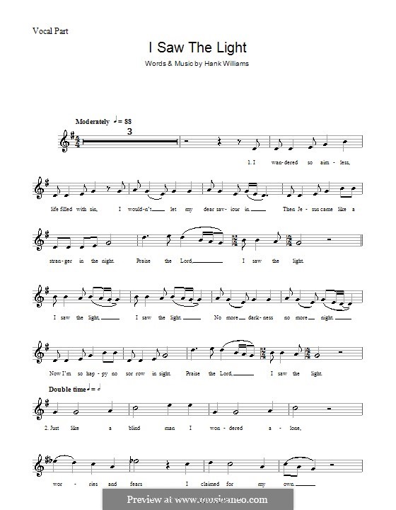 I Saw the Light by H. Williams sheet music on MusicaNeo