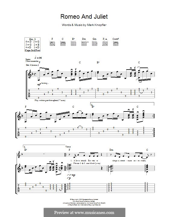 Romeo and Juliet (Dire Straits) by M. Knopfler sheet music on MusicaNeo