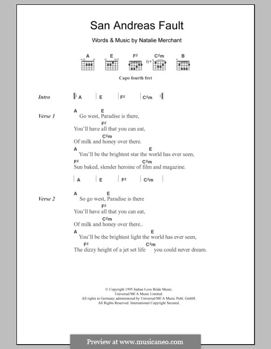 San Andreas Fault: Lyrics and chords by Natalie Merchant