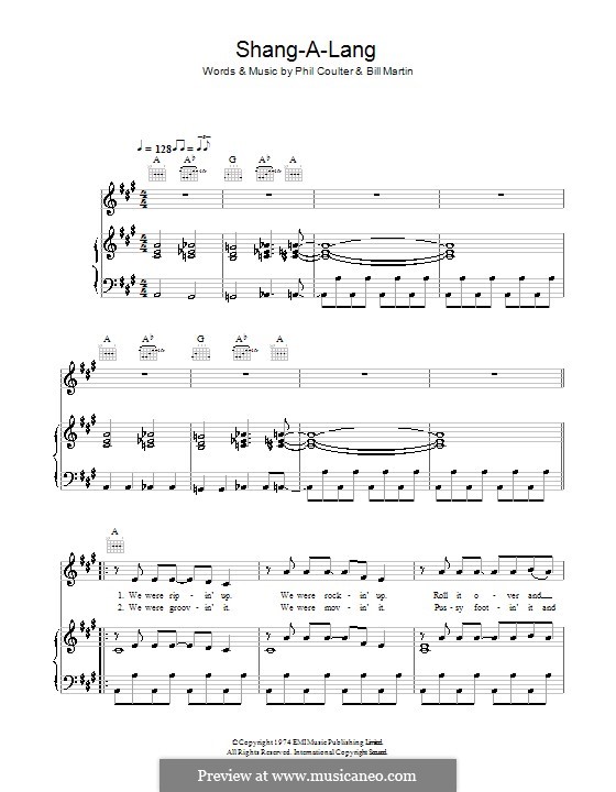 Shang-a-Lang (Bay City Rollers): For voice and piano (or guitar) by Billy Martin, Phil Coulter