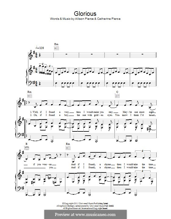 Glorious (The Pierces) by A. Pierce, C. Pierce - sheet music on MusicaNeo