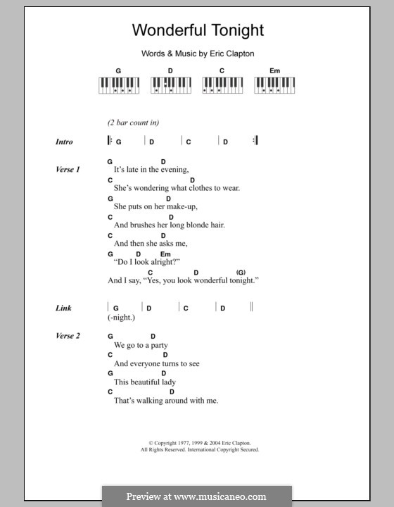 wonderful tonight chords tabs wonderful tonight chords tabs