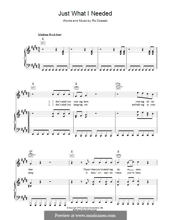 Just What I Needed (The Cars) by R. Ocasek sheet music on MusicaNeo