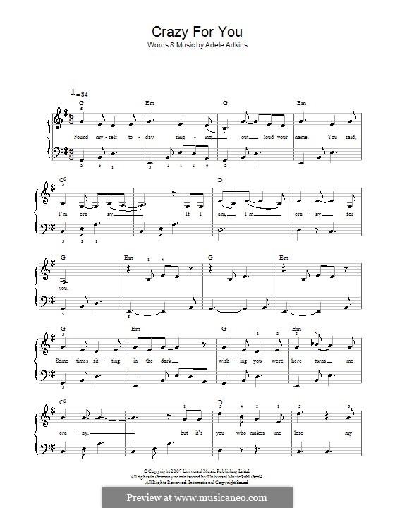 Crazy for You by Adele sheet music on MusicaNeo