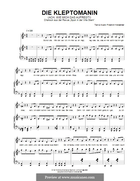 Die Kleptomanin (Ach, wie mich das Aufregt!): For voice and piano by Friedrich Holländer