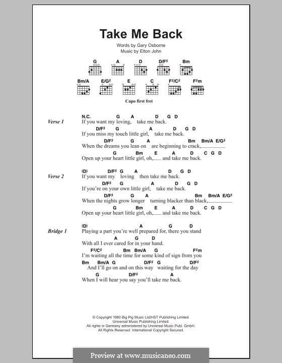 Take Me Back by E. John sheet music on MusicaNeo