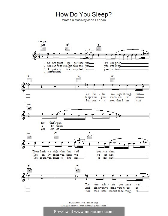 How Do You Sleep? by J. Lennon sheet music on MusicaNeo