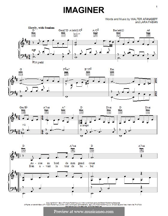 Imaginer (Jackie Evancho): For voice and piano (or guitar) by Walter Afanasieff, Lara Fabian