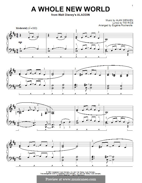 A Whole New World, for Piano (from Aladdin) by A. Menken ...