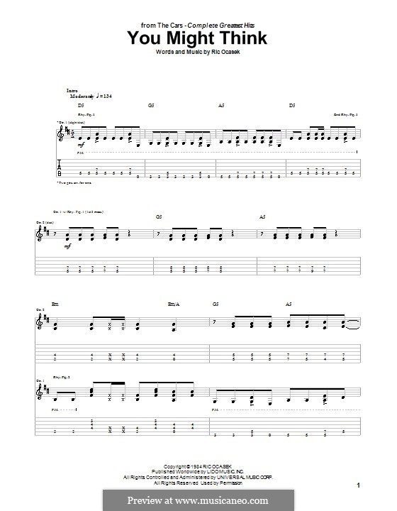 You Might Think (The Cars) by R. Ocasek sheet music on