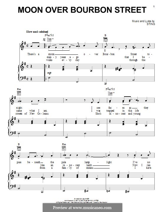 Moon Over Bourbon Street by Sting sheet music on MusicaNeo Moon Over Bourbon Street by Sting sheet music on MusicaNeo