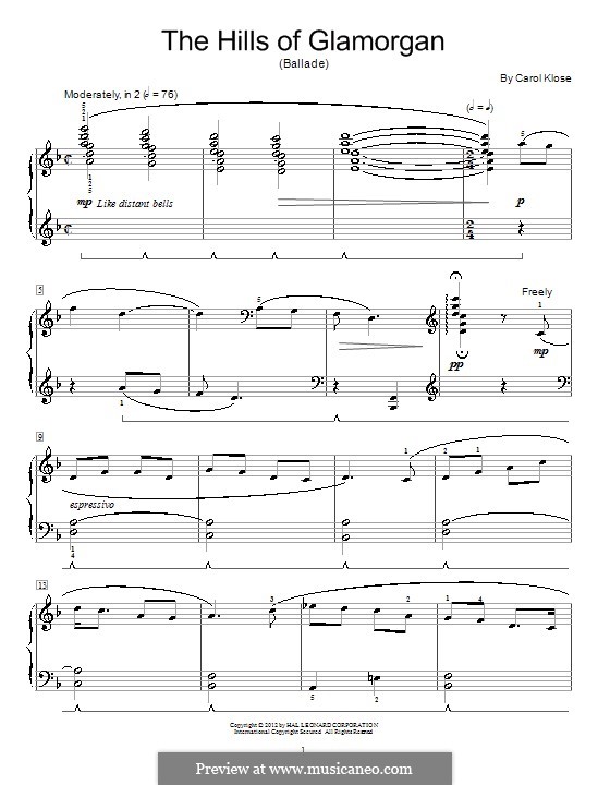 The Hills of Glamorgan: For piano by Carol Klose