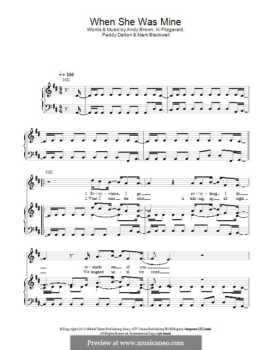 When She Was Mine (Lawson): For voice and piano (or guitar) by Andy Brown, Ki Fitzgerald, Mark Blackwell, Paddy Dalton