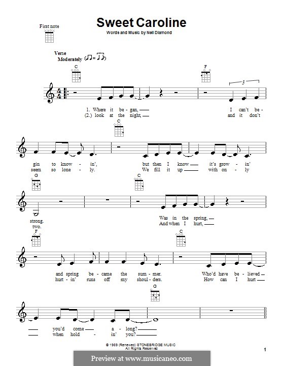 Sweet Caroline by N. Diamond sheet music on MusicaNeo