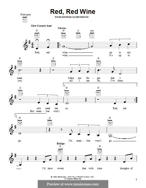 Red, Red Wine (UB40) by N. Diamond sheet music on MusicaNeo