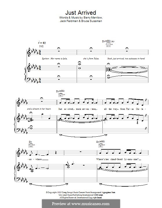 Just Arrived: For voice and piano (or guitar) by Barry Manilow