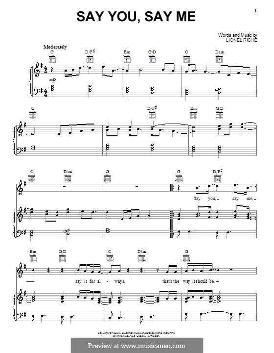 Say You, Say Me by L. Richie - sheet music on MusicaNeo