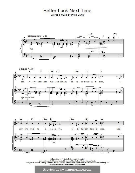 Better Luck Next Time (Top Hat Cast): For voice and piano (or guitar) by Irving Berlin