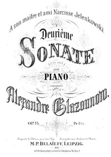 Sonata for Piano No.2 in E Minor, Op.75: For a single performer by Alexander Glazunov
