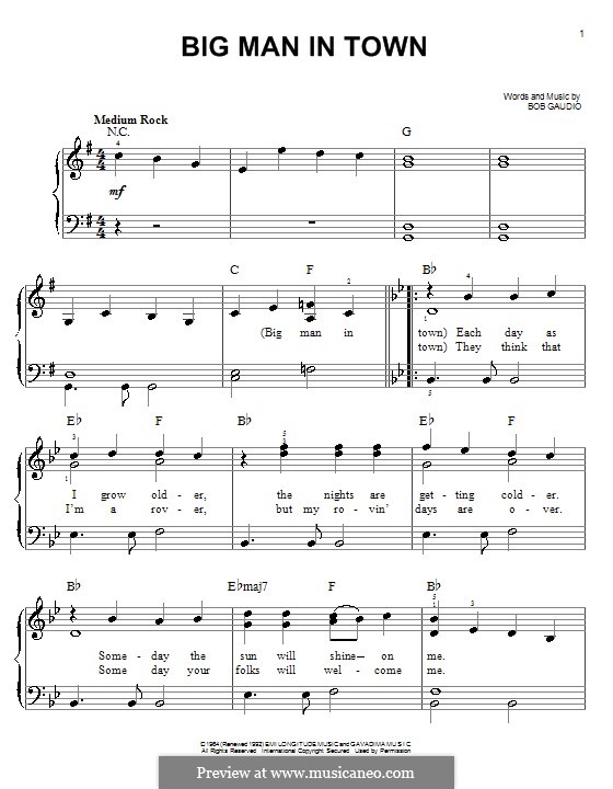 Big Man in Town (The Four Seasons): For piano by Bob Gaudio