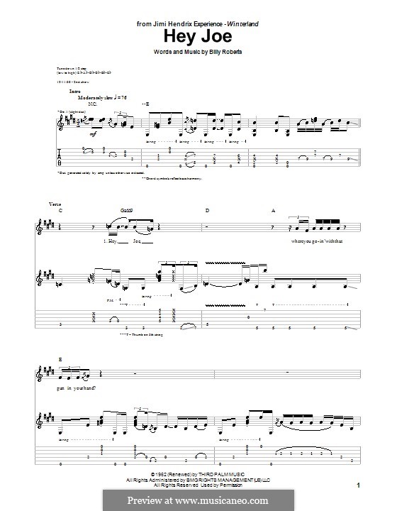 Hey Joe by B. Roberts sheet music on MusicaNeo