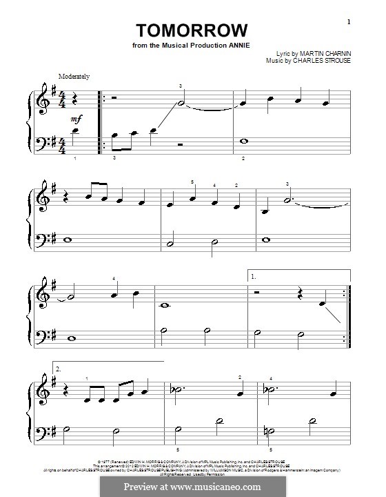 Tomorrow (from Annie) by C. Strouse sheet music on MusicaNeo