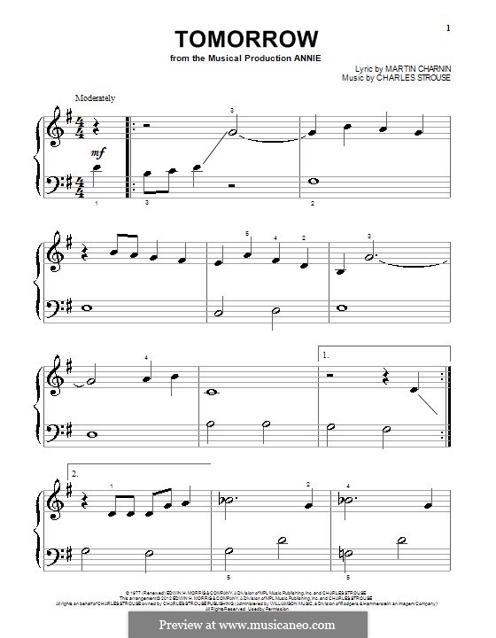 Free Printable Sheet Music For Tomorrow From Annie - Printable Word ...