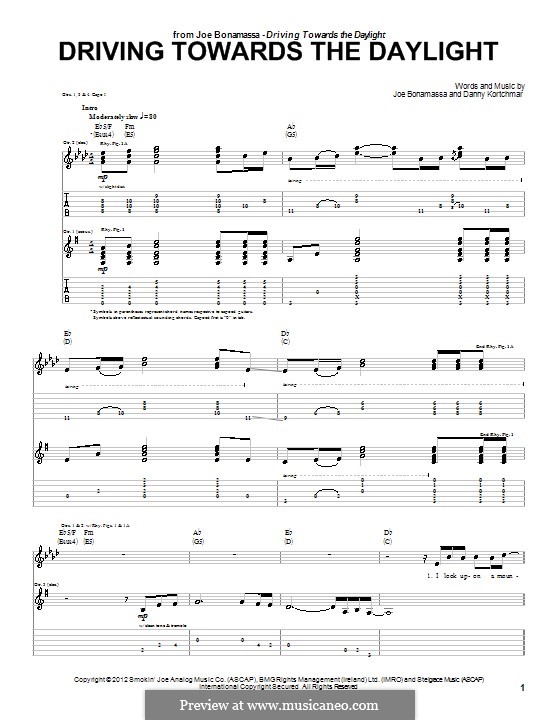 Driving Towards the Daylight by J. Bonamassa sheet music on MusicaNeo