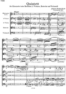 Quintet for Clarinet and Strings in B Minor, Op.115: Full score by Johannes Brahms