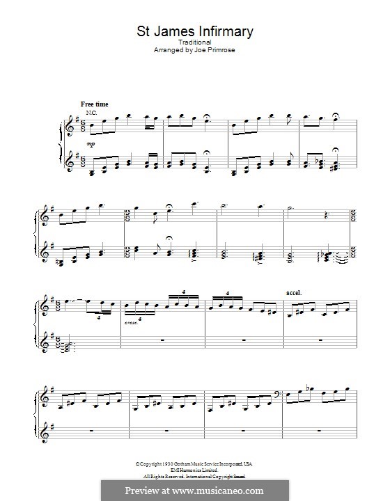 St. James' Infirmary Blues by folklore sheet music on MusicaNeo