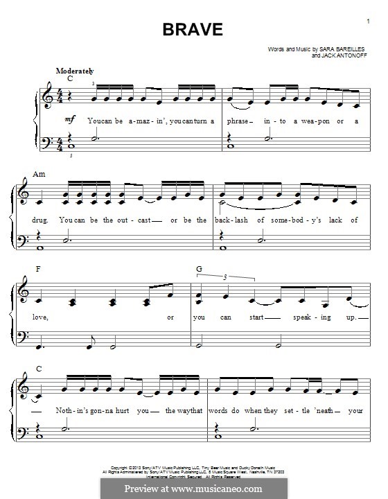 Brave by S. Bareilles, J. Antonoff - sheet music on MusicaNeo