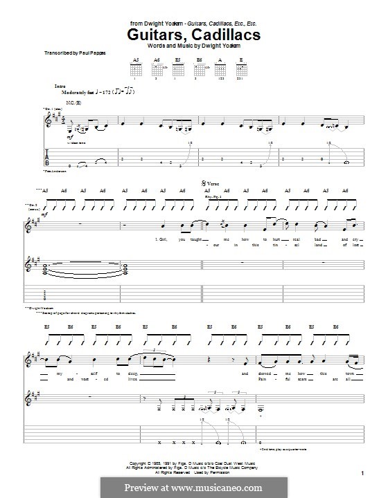 Guitars, Cadillacs by D. Yoakam sheet music on MusicaNeo