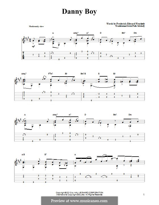 Danny boy sheet music free key of d guitar
