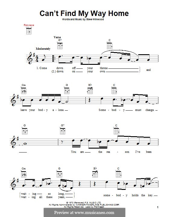 Can't Find My Way Home by S. Winwood - sheet music on MusicaNeo