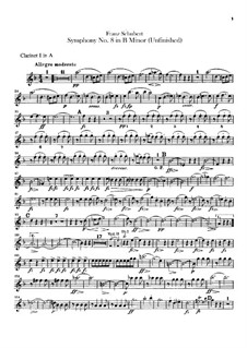 Symphony No.8 in B Minor 'Unfinished' (Clarinets Parts), D.759