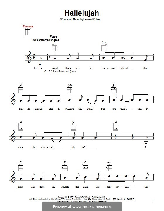Hallelujah by L. Cohen sheet music on MusicaNeo