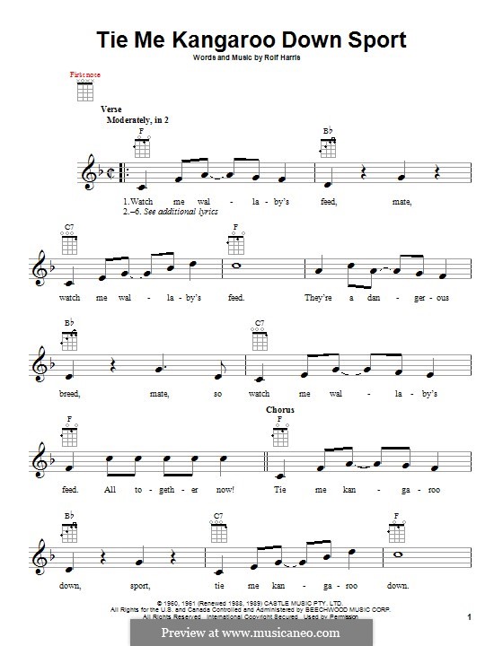 Tie Me Kangaroo Down Sport by R. Harris sheet music on MusicaNeo