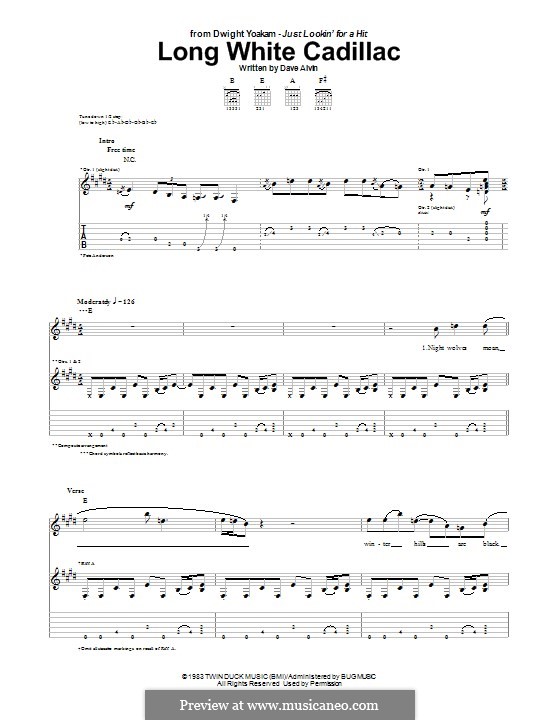 Long White Cadillac (Dwight Yoakam) by D. Alvin sheet music on MusicaNeo