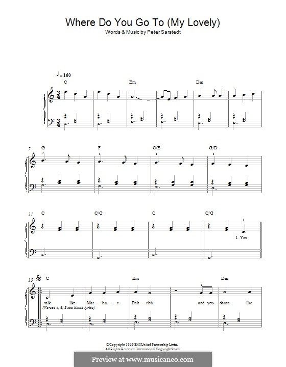 Where Do You Go To (My Lovely) by P. Sarstedt sheet music on MusicaNeo