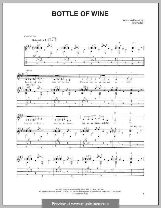 Bottle of Wine by T. Paxton sheet music on MusicaNeo